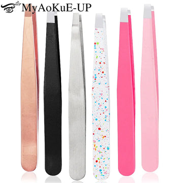 1pcs Eyebrow Tweezer Colorful Hair Beauty Fine Hairs Puller Stainless Steel Slanted Eye Brow Clips Removal Makeup Tools