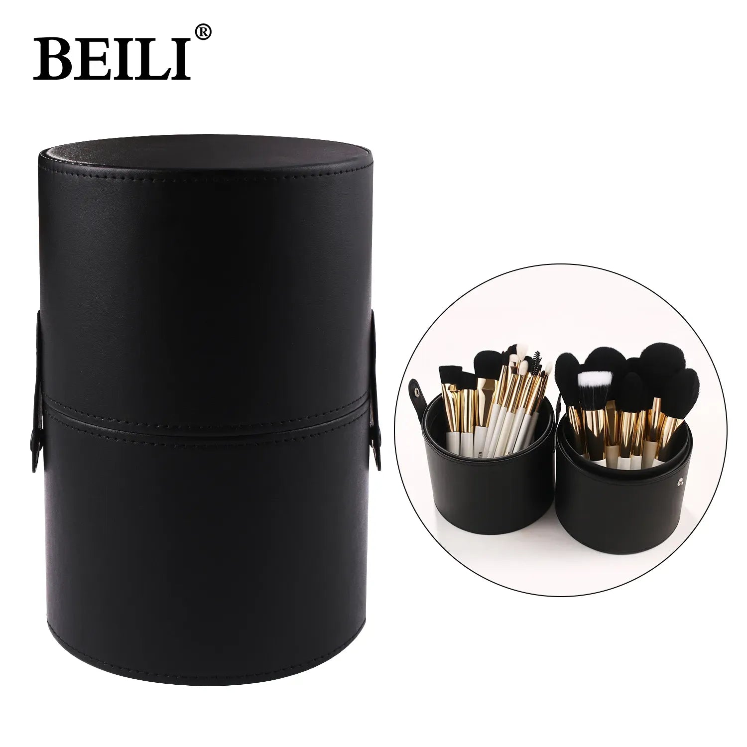 BEILI Makeup Brush Cylinder Brushes Storage Holder Organizer Travel Case for Cosmetic Tools PU Leather Big 1pcs